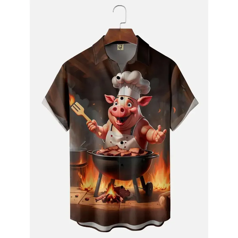 Hawaii Men'S Shirt 3D Print Funny Cartoon Animal Short-Sleeved Tops Summer Casual Men'S Clothes Street Fashion Shirt For Boys