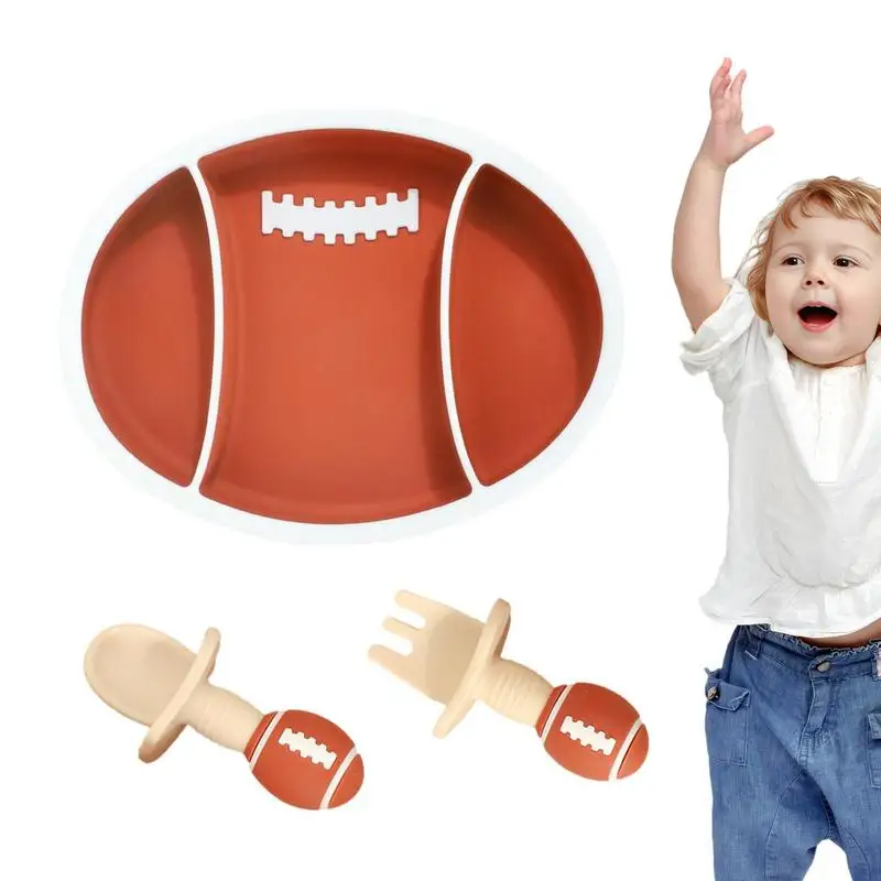 Silicone Toddler Plate Rugby Ball Shape Divided Suction Feeding Plate Dish Training Feeding Divided Grip Dish Non-slip Self