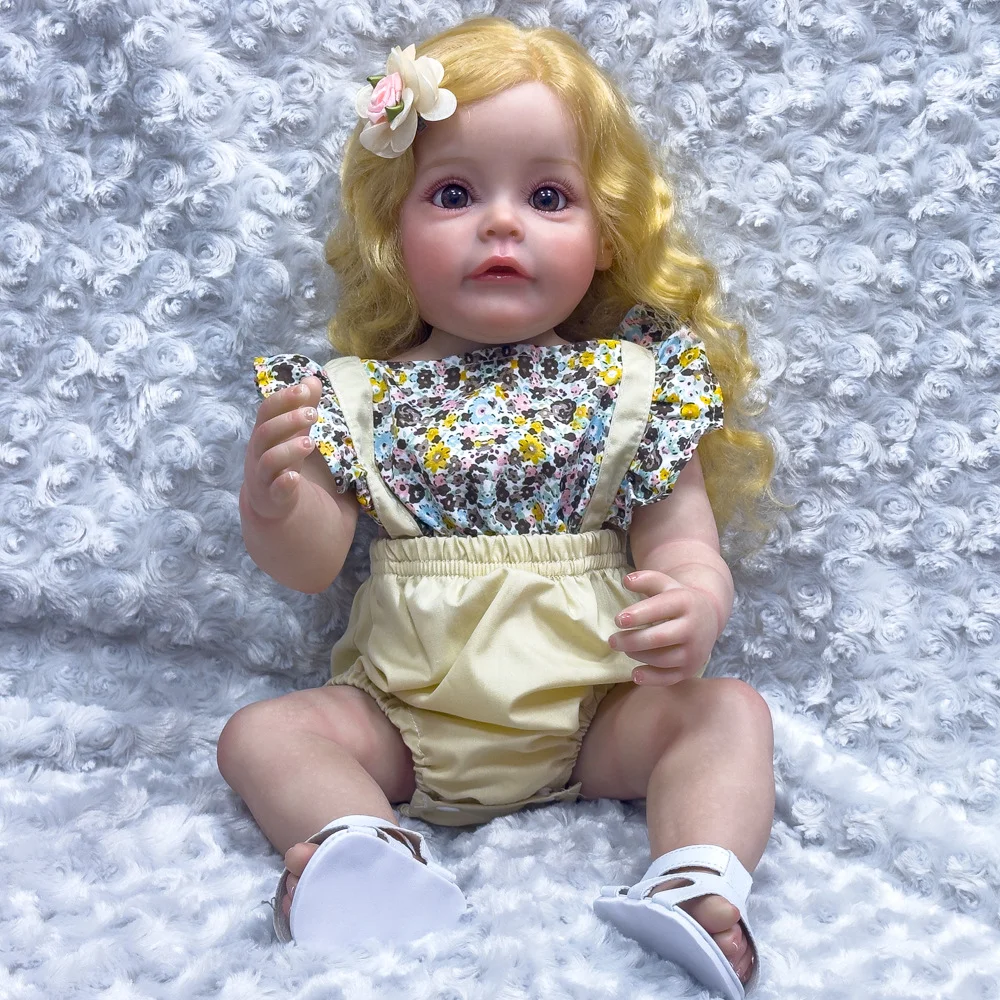 Zachte vinyl herboren pop met grote ogen en lang haar 55 cm realistische babypop met badfunctie en speelhuisspeelgoed W-2163B