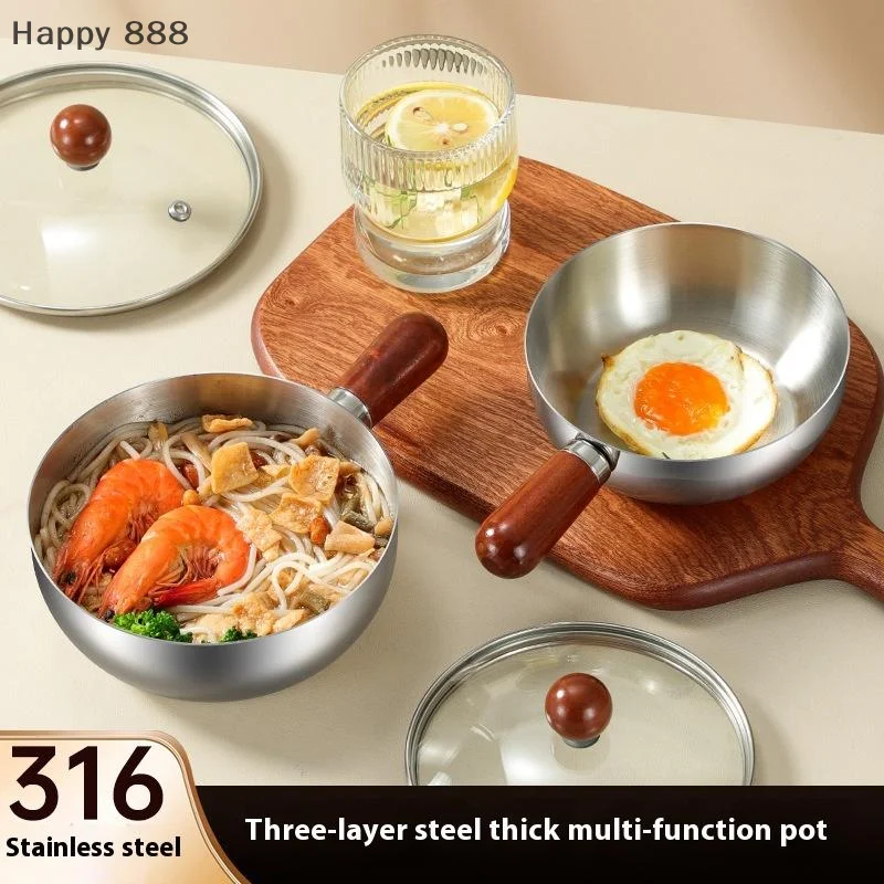 Cuenco de acero inoxidable para una sola porción de 14 cm con mango de madera de nogal: ideal para ensaladas de frutas, yogur, desayuno y uso en restaurante