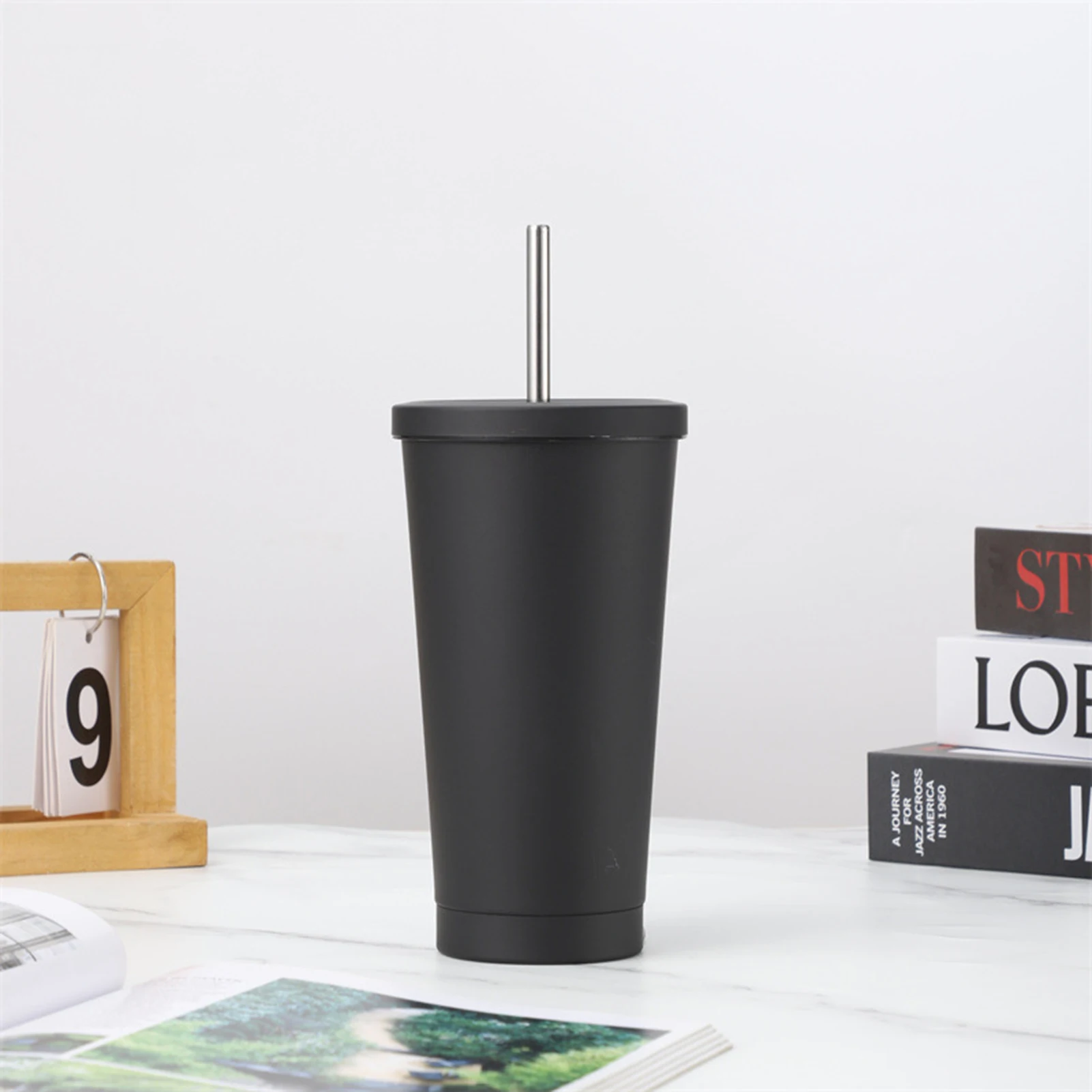 500/750ml Coffee Cup 304 Stainless Steel Double -layer Thermal Mug Cooling Drinks Straw Cup Portable Coffee Tea Mug Water Bottle