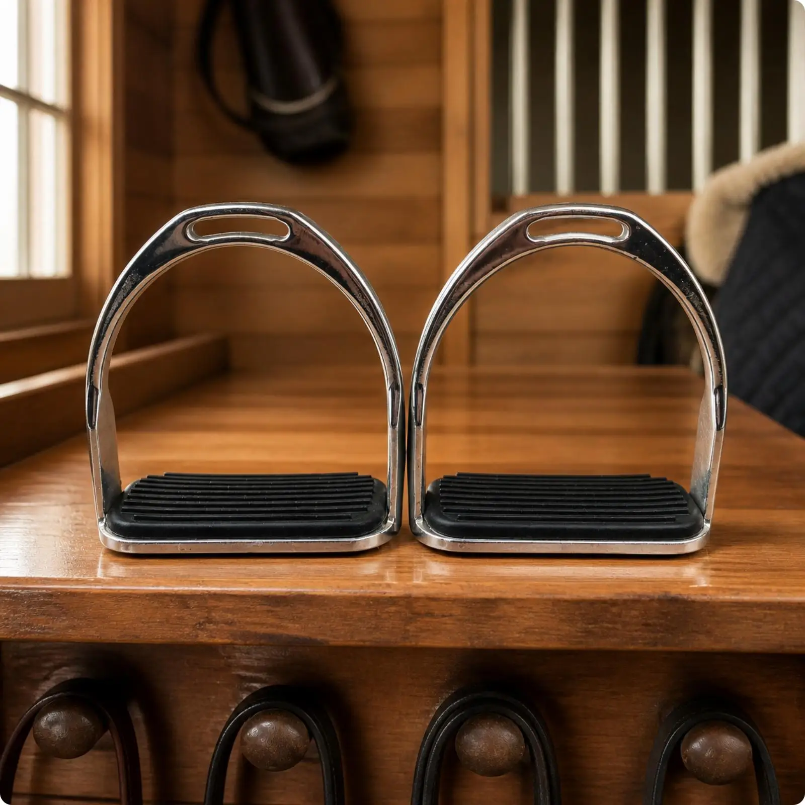 Metal Horse Stirrups Lightweight Open Frame Ridged Pad for English Saddle Equestrian Riding Tool