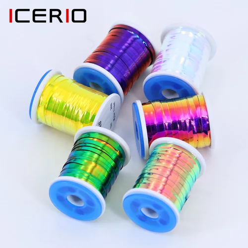 ICERIO 2 uds 2mm dos tonos oropel plano pavo real metálico Mylar atado de moscas Material para ninfas medios moscas húmedas serpentinas corporales