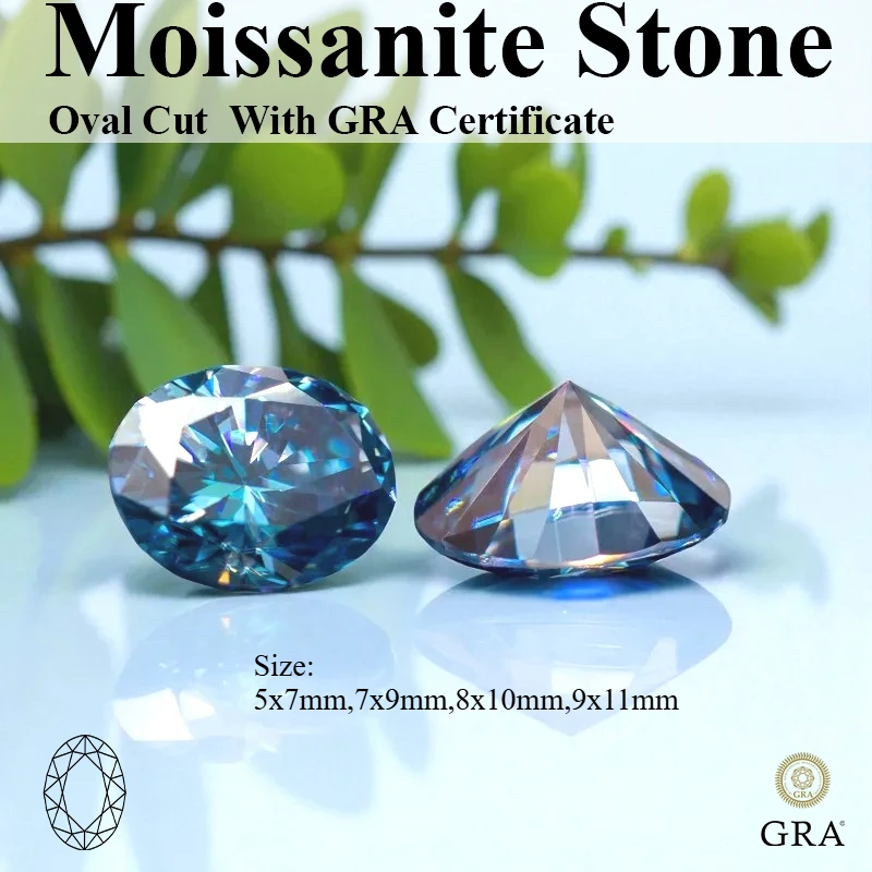 

Oval Cut Moissanite Stone With Certificate Sapphire Blue Loose Gemstone For Jewelry Diy Making With Certificate