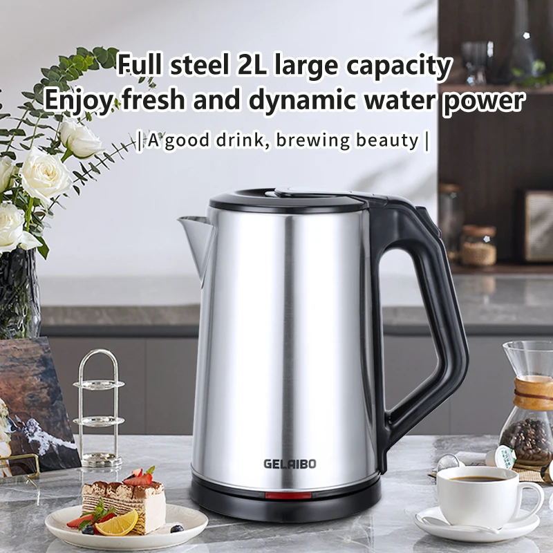 غلاية كهربائية GELAIBO، غلاية سرعة، غلاية كهربائية من الفولاذ المقاوم للصدأ، إيقاف تشغيل أوتوماتيكي منزلي، غلاية بزر واحد، كهربائي