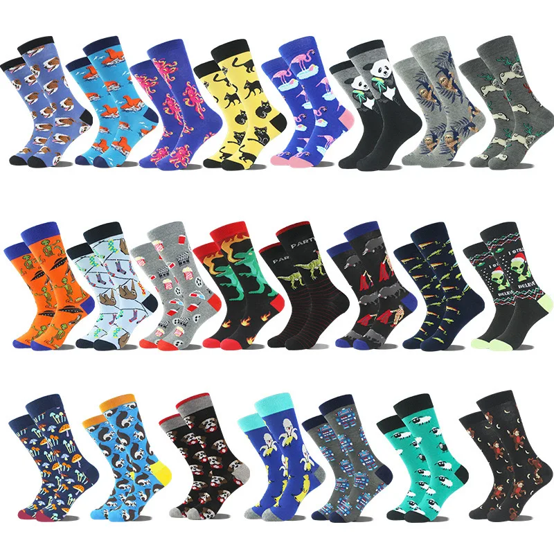 

1 Pair Cotton Causal Fashion Men Funny Animals Panda Monkey Dinosaur Happy Socks Boys Male Street Skateboard Crew Standard Sox