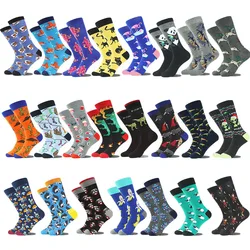 1 Pair Cotton Causal Fashion Men Funny Animals Panda Monkey Dinosaur Happy Socks Boys Male Street Skateboard Crew Standard Sox