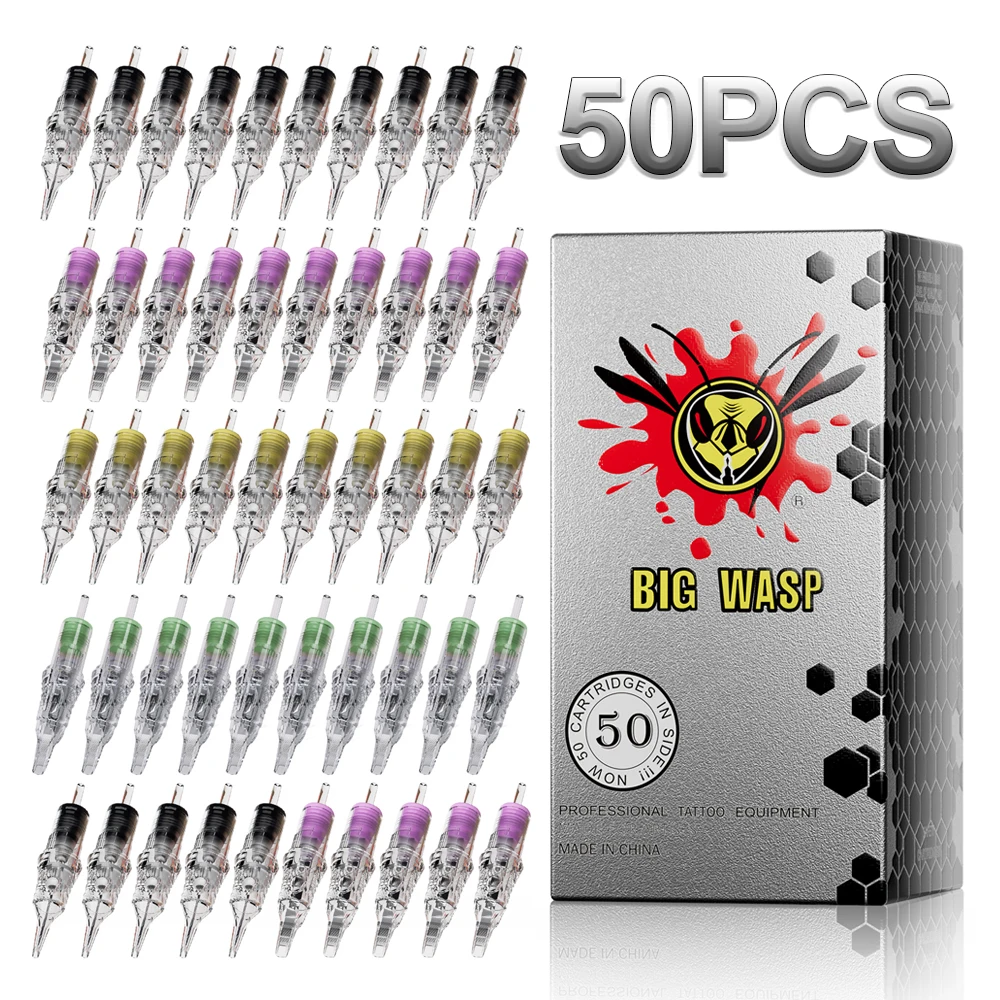

Картриджи для татуировок BIGWASP, 50 шт., профессиональные одноразовые безопасные иглы для перманентного макияжа, для машинок, RL/RS/RM 0.3/0.35 мм