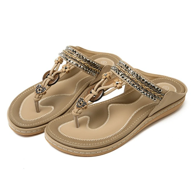 موضة حجر الراين الوجه يتخبط امرأة الصيف الأحذية عادية خفيفة الراحة لينة وحيد صنادل شاطئ بوهيميا نمط نعال مسطحة
