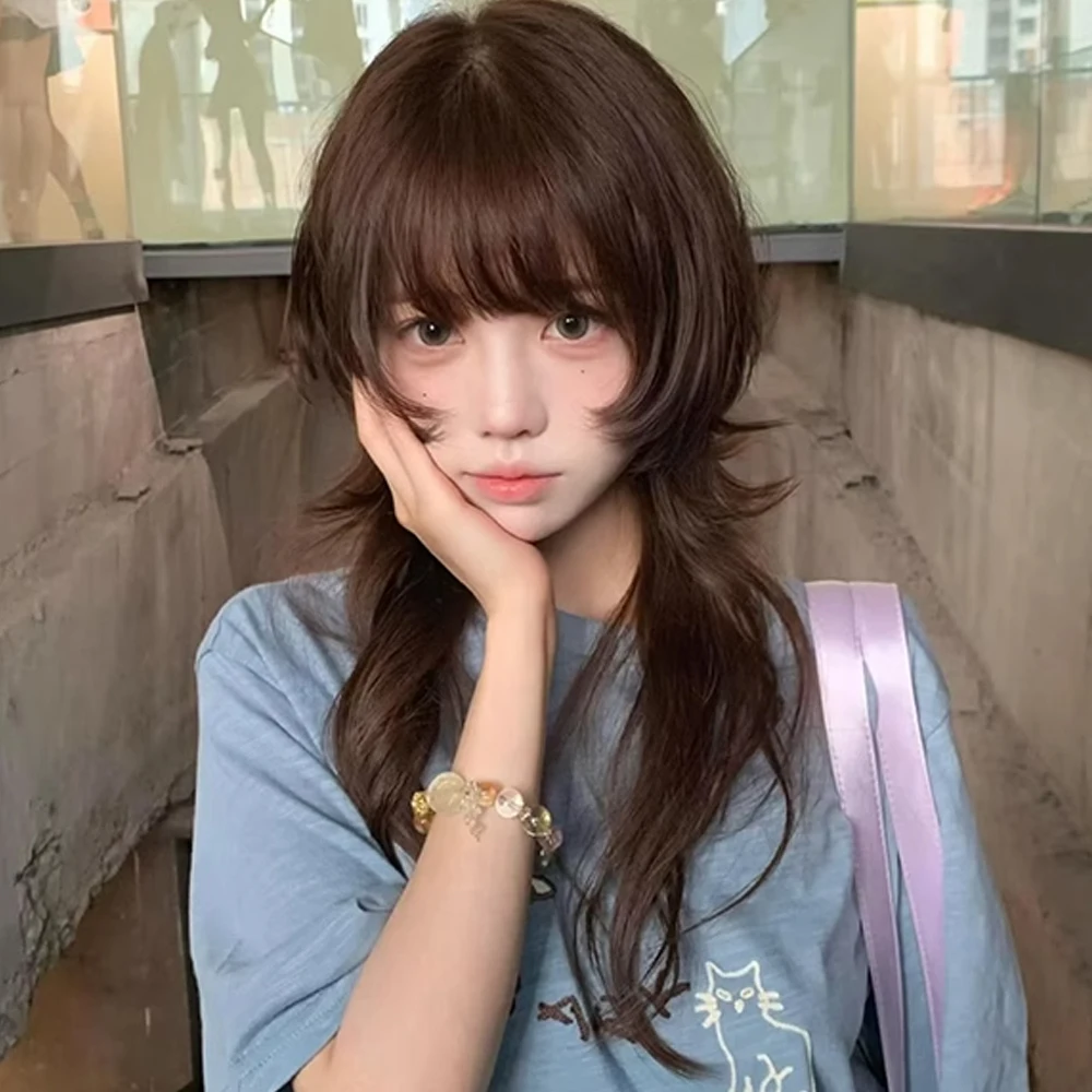 

Коричневые синтетические многослойные парики с головой медузы, длинные волнистые пушистые женские парики Лолиты для косплея, термостойкие для повседневной вечеринки