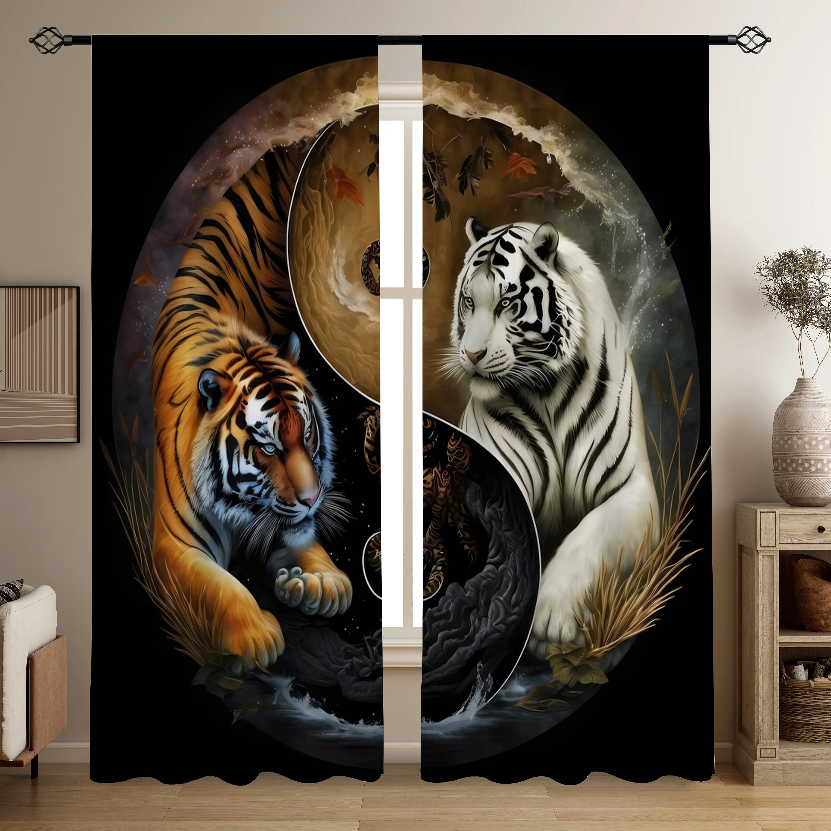 Majestic Tiger and White Tiger Curtains Jungle Wildlife Art Panel Dramatic Home Decor Window Curtain for Living Room Bedroom