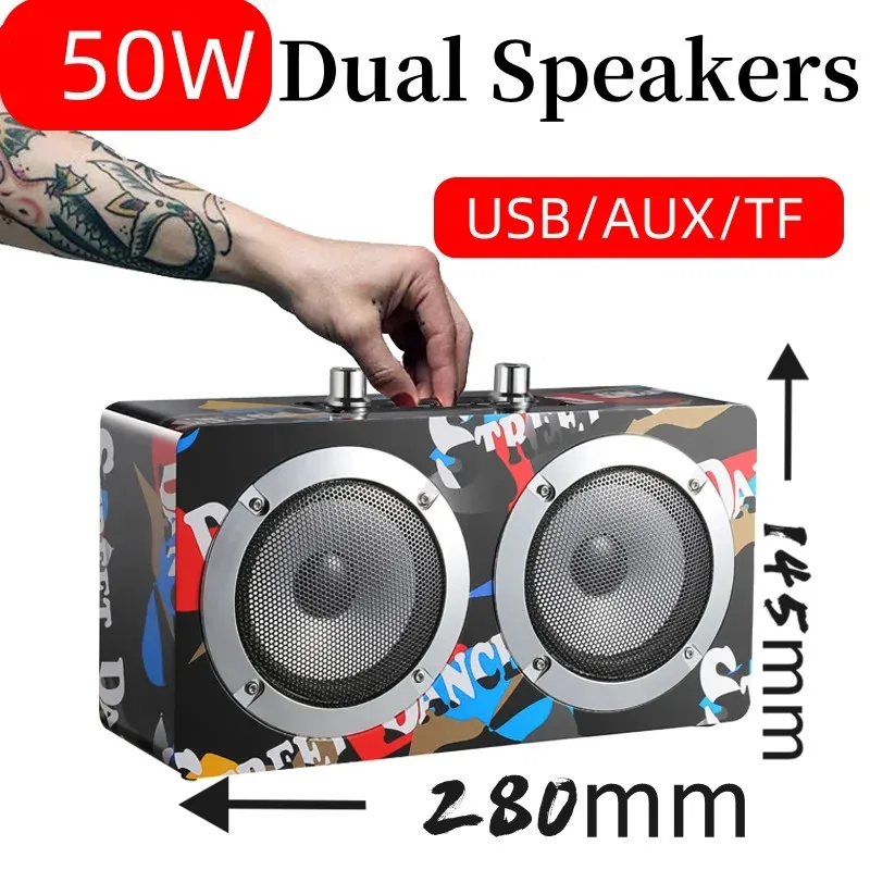 

50W High-power Portable Wireless Bluetooth Speaker Heavy Bass Outdoor High Volume Subwoofer audio Stereo Surround Sound System