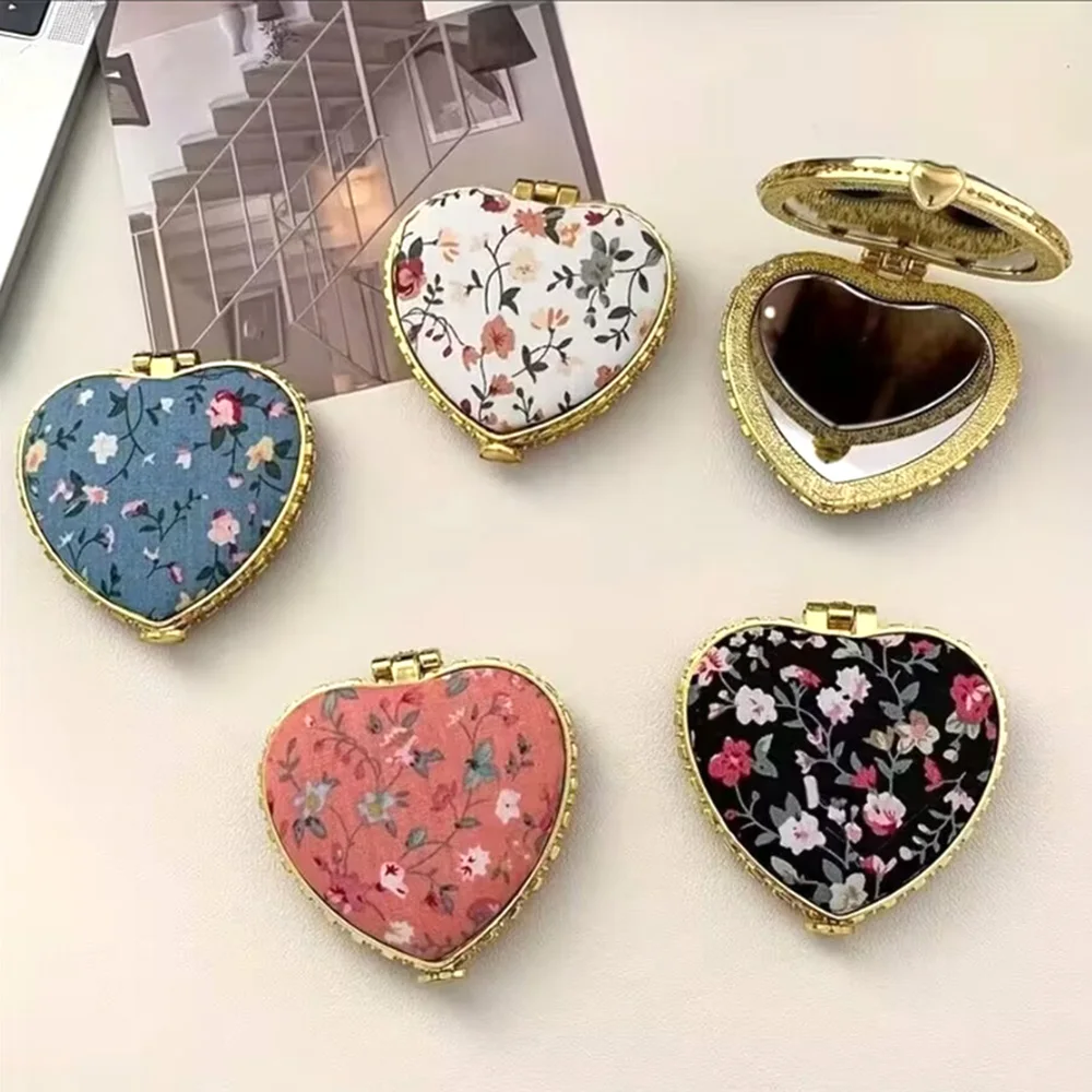 Taschen-Blumenspiegel, Mini-Make-up, kompakt, tragbar, zweiseitig klappbar, Make-up-Spiegel für Damen, Vintage-Kosmetik-Make-up als Geschenk