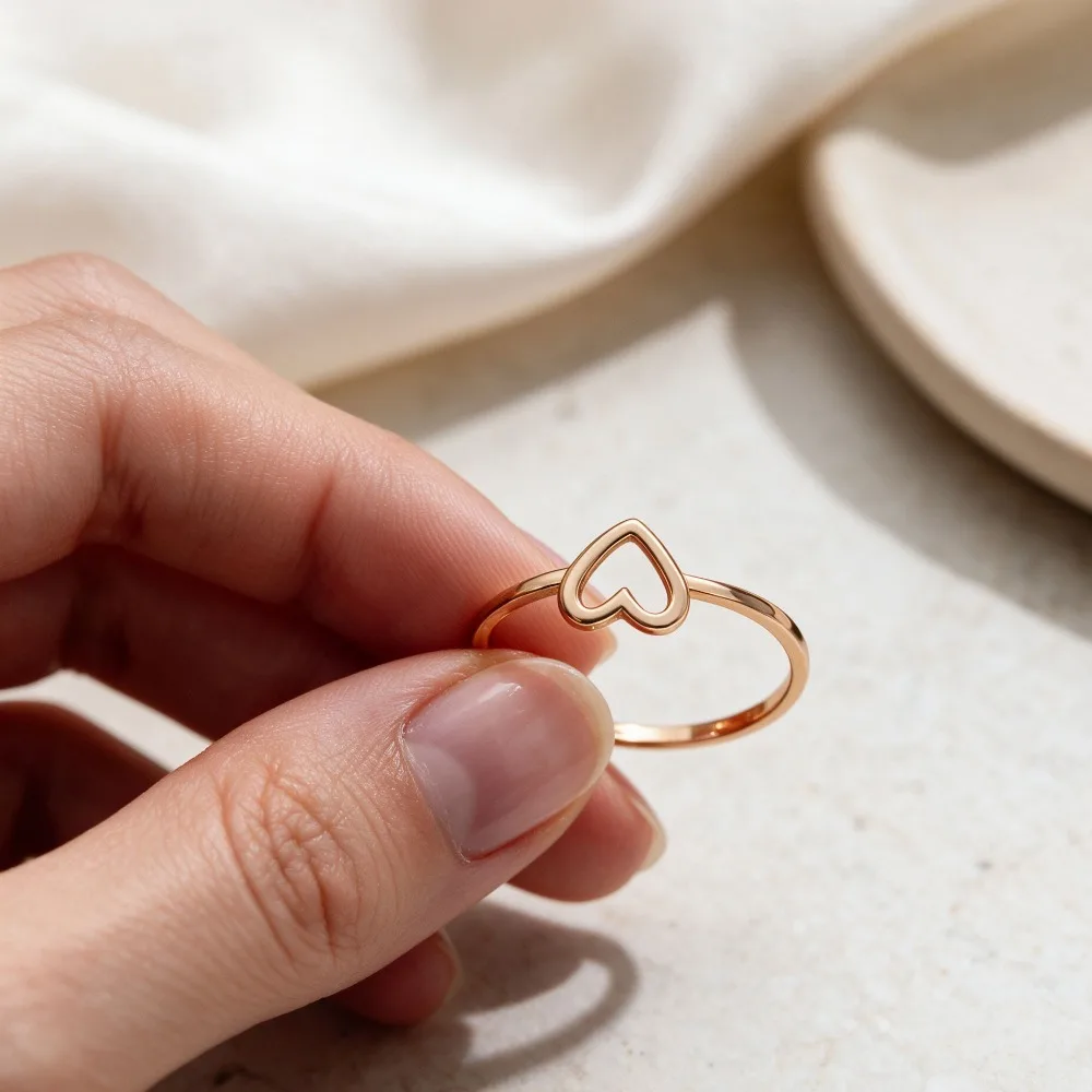 Fashion Dual Tone Heart Rings Gold Silver Finish Female Engagement Wedding Statement Jewelry