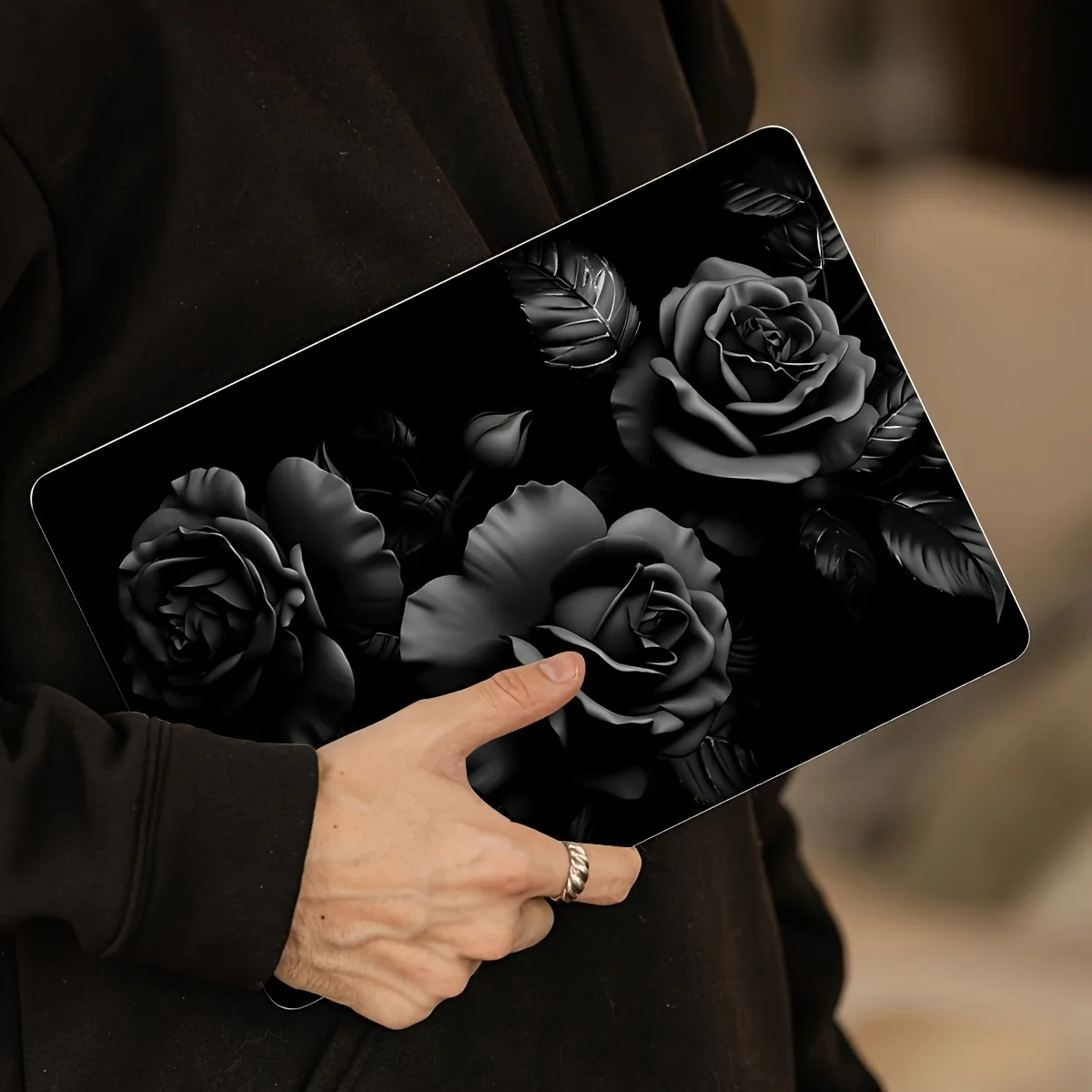 2Pcs Black Rose Laptop Sticker Skin Vinyl Laptop Cover Floral Design Fits for 12In To 15In Laptos Self-adhesive Decal Sticker