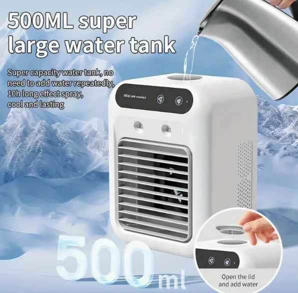 

1pc portable humidifying and cooling fan, dual wind speed and spray mode, USB charging, personal desktop humidifier fan.