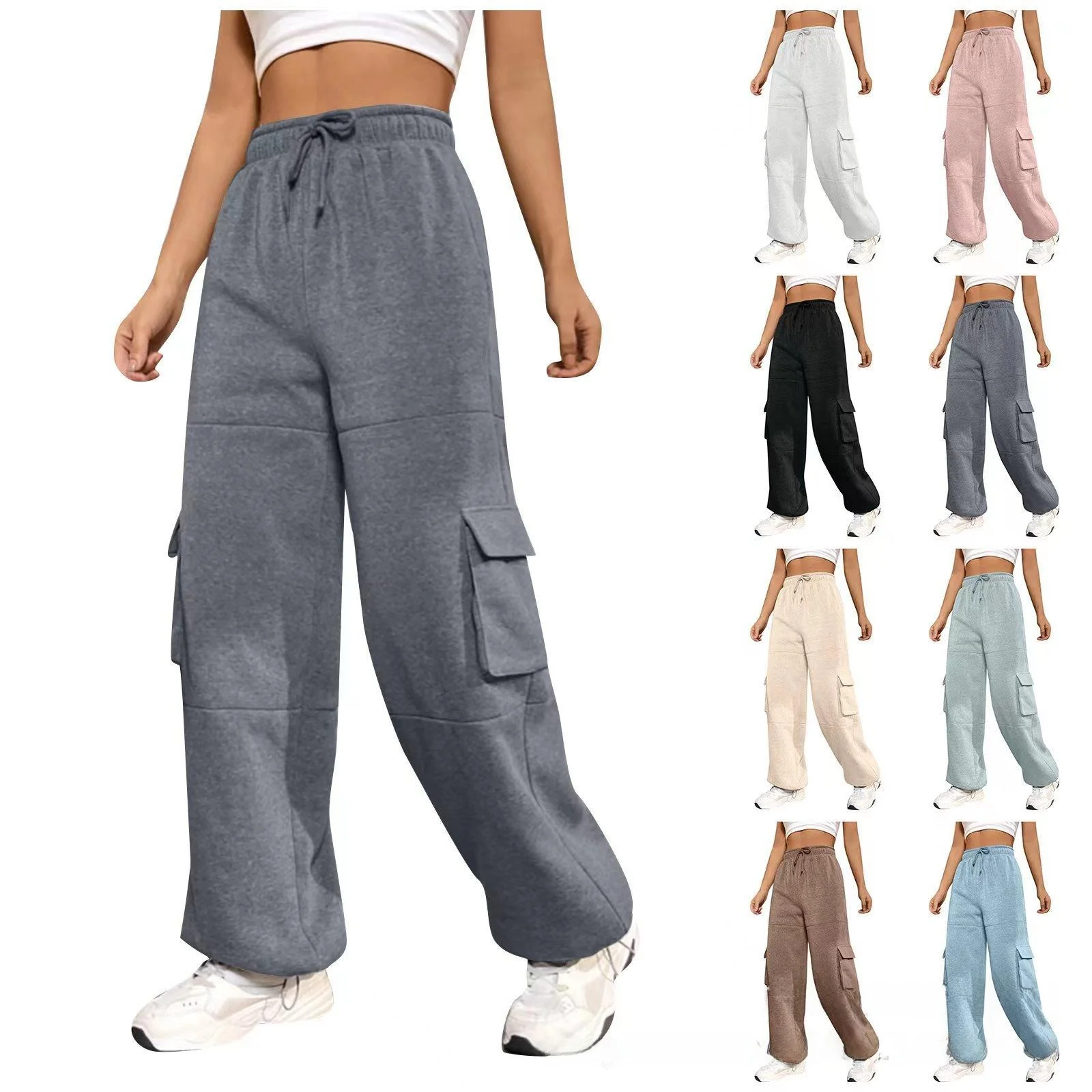 Winter Women's Casual Workwear Pants with Pockets Straight Leg Loose Fit Sweatpants Long Trousers Other 100% Material