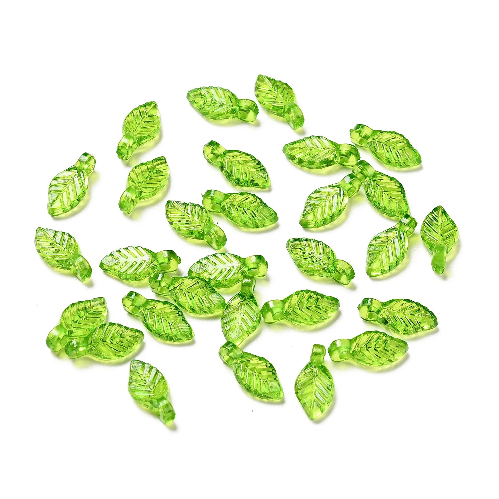 

500/5000pcs Little Leaf Charms Lawn Green Transparent Acrylic Pendants for Necklace Jewelry Making DIY Accessories 10.5x5x3.5mm