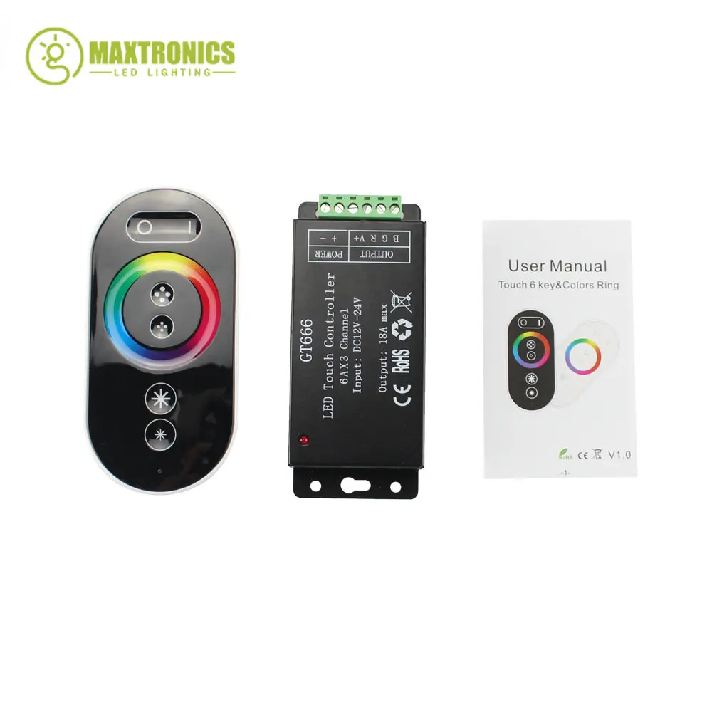 GT666 RGB LED Strip Controller Wireless RF Touch Remote DC12V-24V 18A 3channels Led Dimmer For Led Strip Light Tape