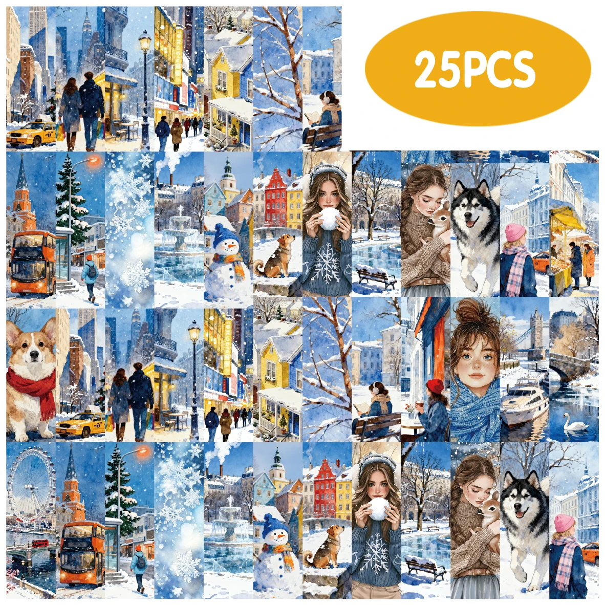 

Etori Life Snowy City Stickers 25Pcs Snowy City Stickers with a Tranquil Atmosphere for Notebook Collages, Laptop Stickers, Luggage, Guitar, Room Decoration, Scrapbooking Supplies, Student Gift Bags, Gift Box Packaging, Pencil Cases, Stamp Stamps, School 