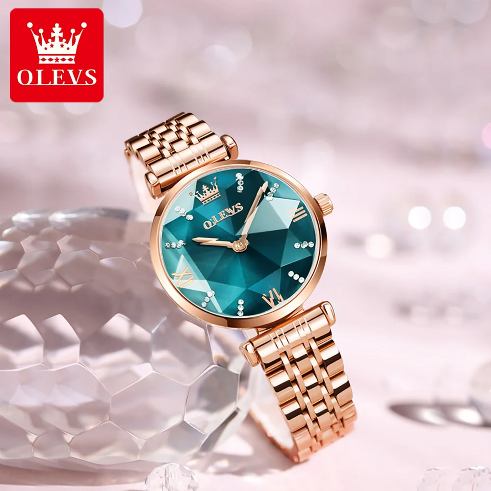 OLEVS 6642 ساعة نسائية أنيقة فاخرة ساعة كوارتز مقياس مقاوم للماء مضيئة تاريخ تلقائي ساعة السيدات الهدايا الأصلية