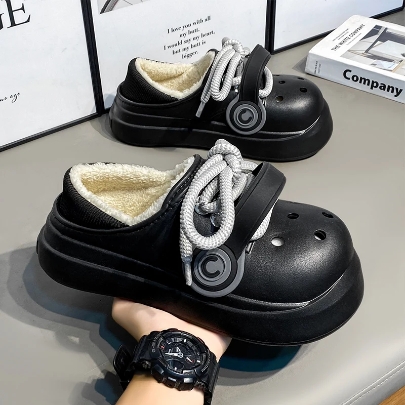 

Парные тапочки Baotou для мужчин и женщин, зимняя верхняя одежда, утолщенные теплые хлопковые тапочки на флисовой подкладке, нескользящие водные тапочки