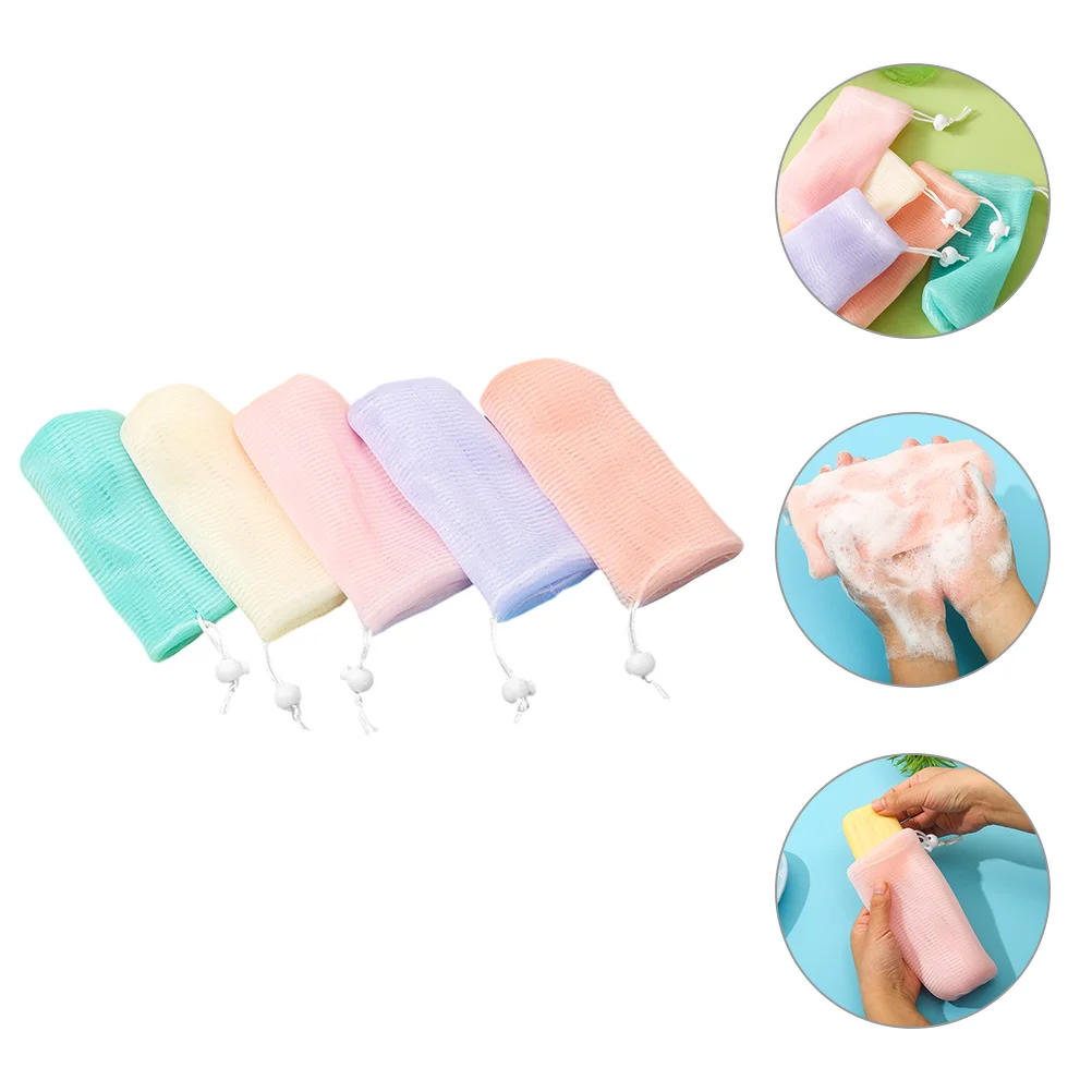 5 pezzi sacchetto di sapone esfoliante Lathering Mesh colorato Bar Scrubber Pouch rete schiumogena piccola