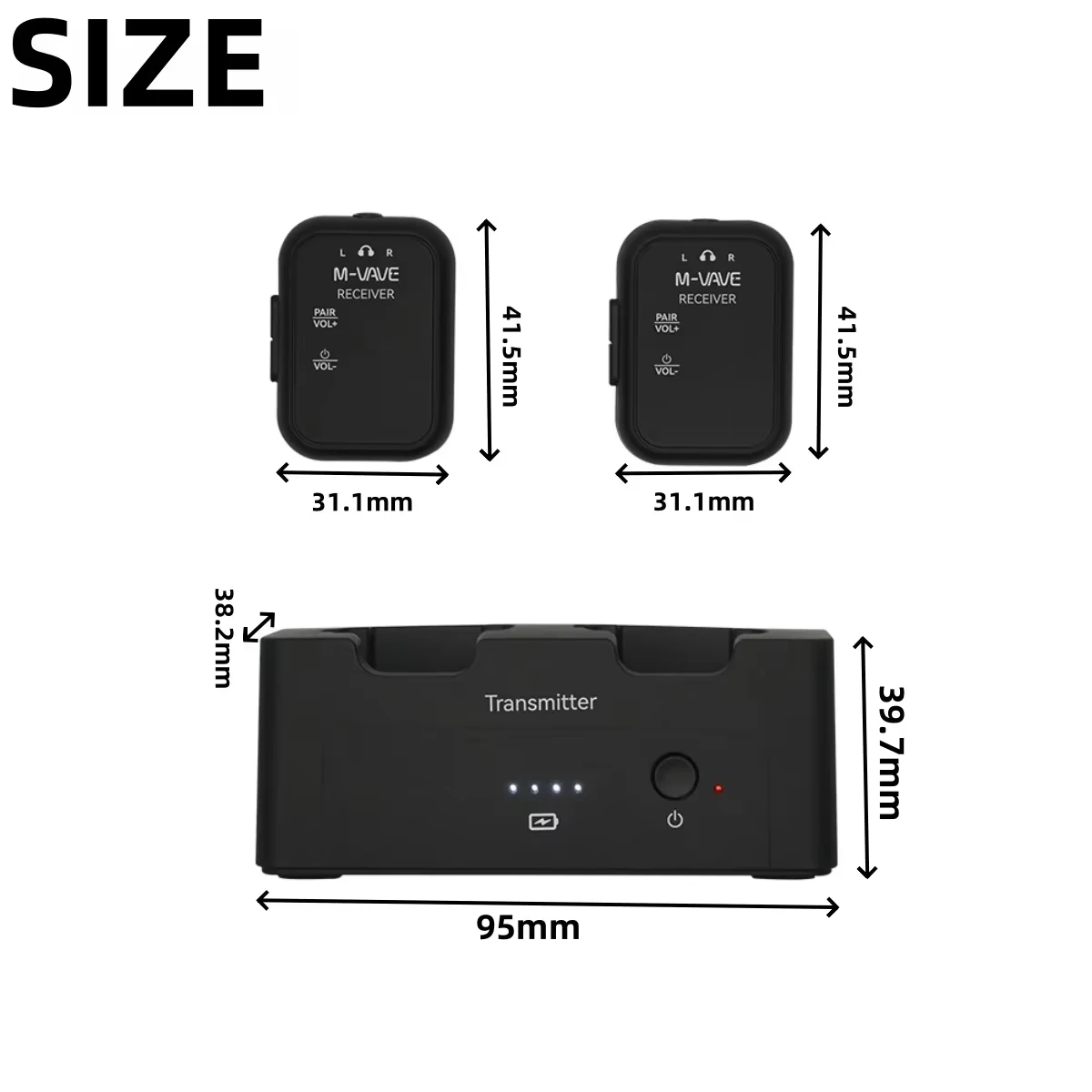 M-VAVE WP-12 2.4GHz Wireless In-Ear Monitoring System: 1 Transmitter + 2 Receivers with 3ms Ultra-Low Latency, 24-Hour Playback