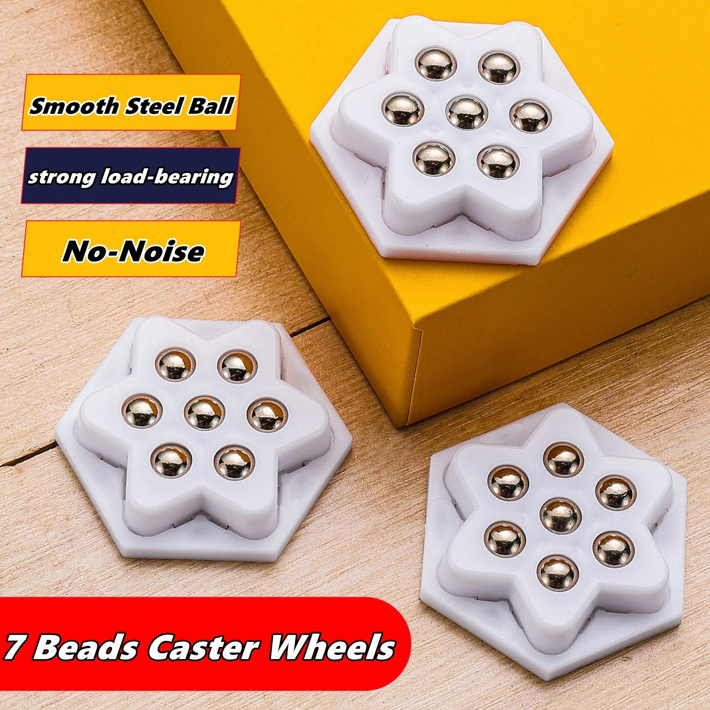4Pcs 7 Beads Self Adhesive Type Mute Ball Universal Wheel 200Kg Furniture Casters Wheels Stainless Steel Wheel 360° Rotation