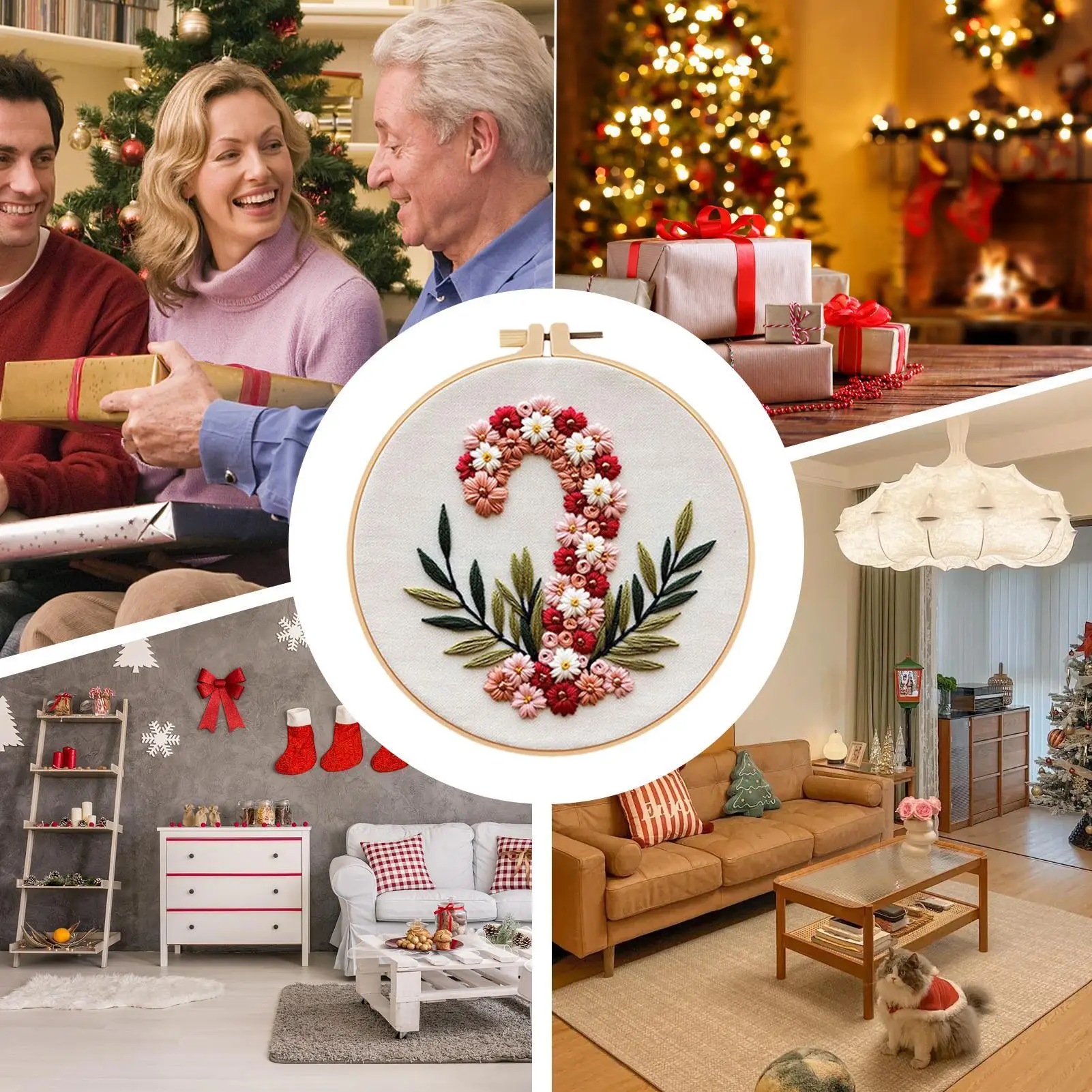 أطقم تطريز عيد الميلاد للمبتدئين مجموعة يدوية مكونة من 3 قطع مع إبر نمط هوب وخيوط خياطة متقاطعة لعيد الميلاد #5