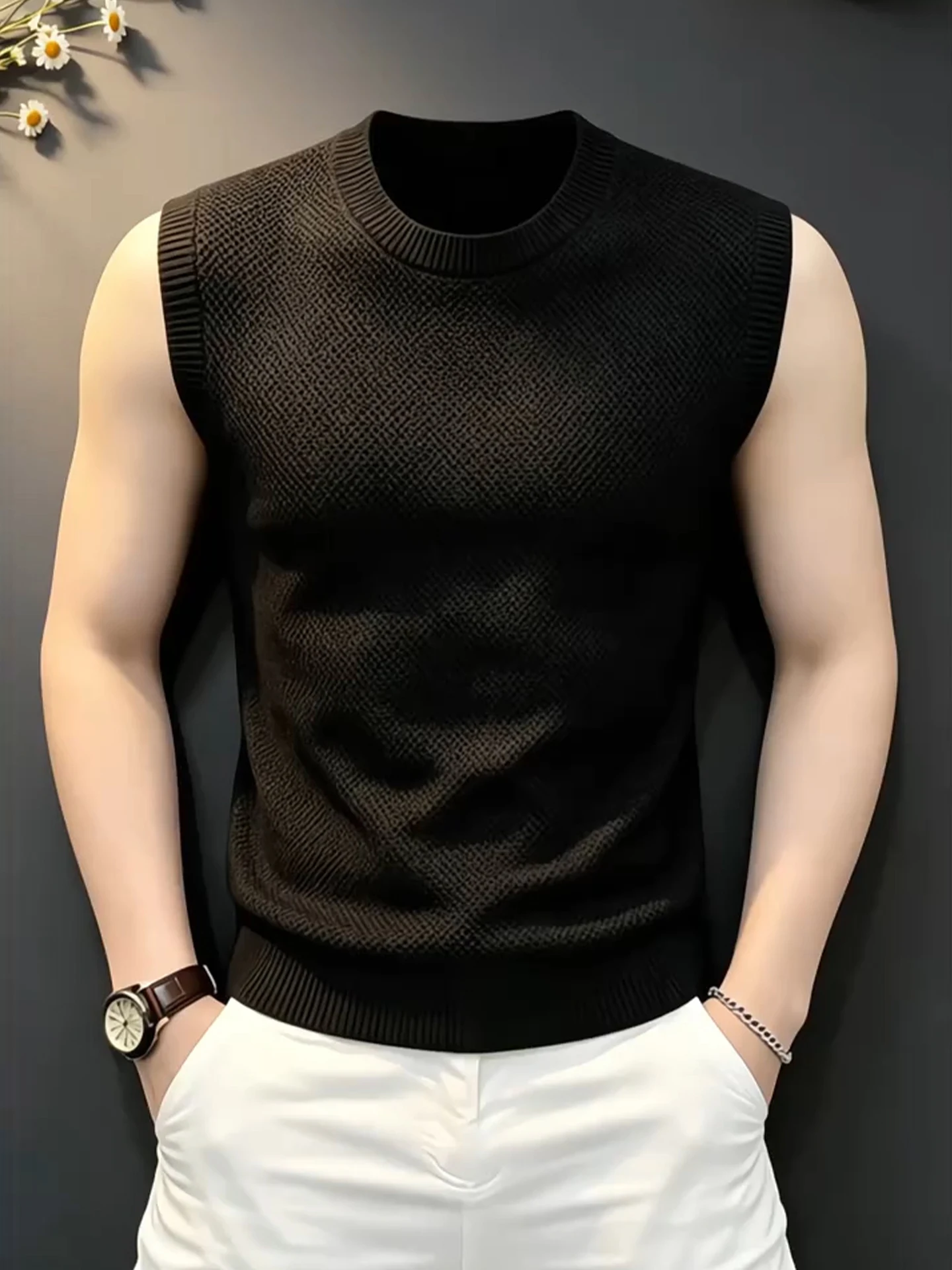Black Dragon Scales Texture Breathable Vest Men's Summer American Heavy Sport Sleeveless Thin Breathable Shoulder T-shirt