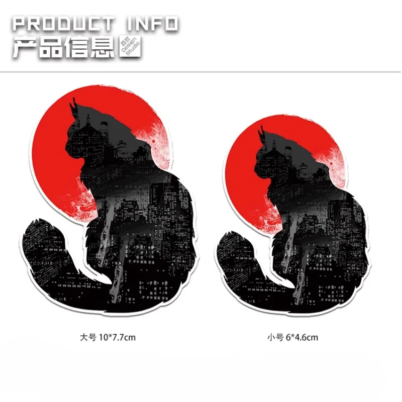 Sunset City Silhouette Black Cat JDM Motorcycle Stickers Motorbike Fuel Tank Racing Helmet Waterproof Vinyl Decals Decoration