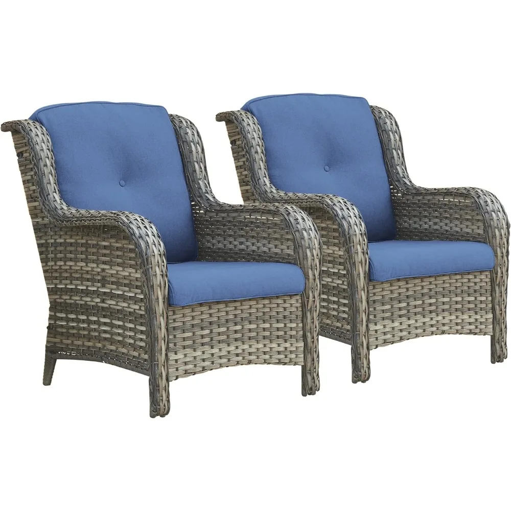 

2PC Garden Chairs with Easy Assembly - Outdoor Wicker Chairs for Patio, Porch, Club with High Back and Deep Seating