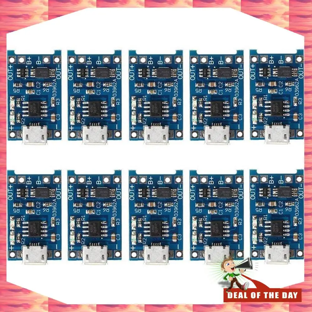 24-Hour Delivery 10Pcs 5V 1A 18650 Lithium Battery Charging Board TP4056 Lithium Battery Charging Board Micro-USB Charge Module