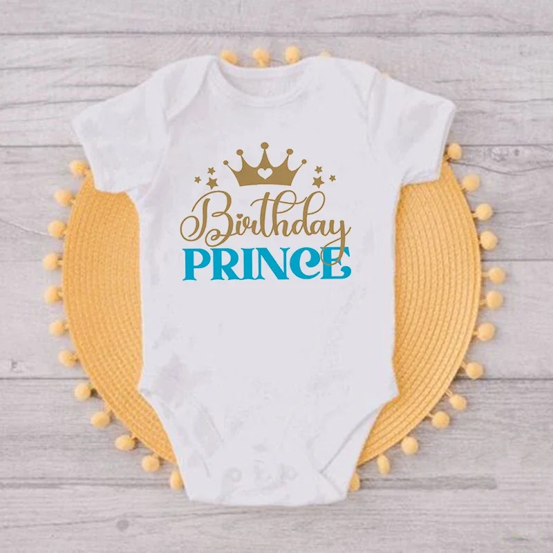 Birthday Prince Family Matching Clothes Mother Father Kids T Shirts Tops Baby Bodysuit Boys Birthday Party Look Outfits T-shirts