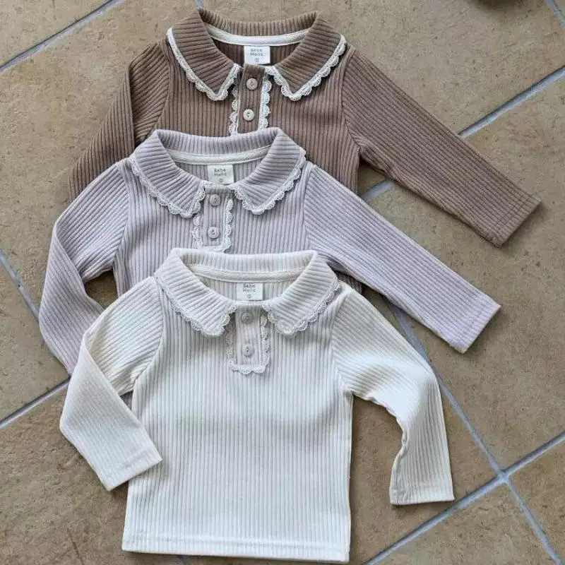 

2025 Spring New Baby Long Sleeve Lapel T Shirts Solid Casual Infant Girl Ribbed Bottoming Shirt Toddler Cotton Tops Kids Clothes