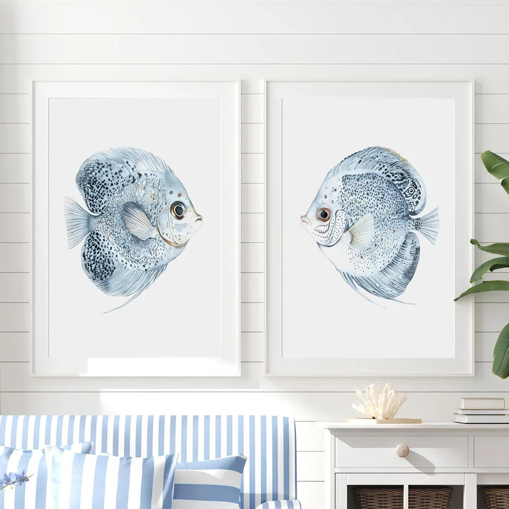 Blue Discus Fish Abstract Posters Canvas Painting Print Room Home Office Cafe Hotel Restaurant Room Wall Decor