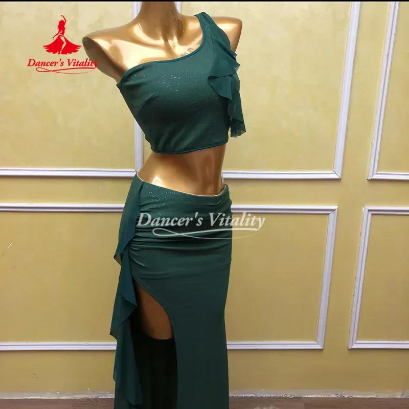 

BellyDance Practice Suit Women Customized Sexy Off Shoulder Top+Split Long Skirt 2pcs Oriental Dance Professional Training Set
