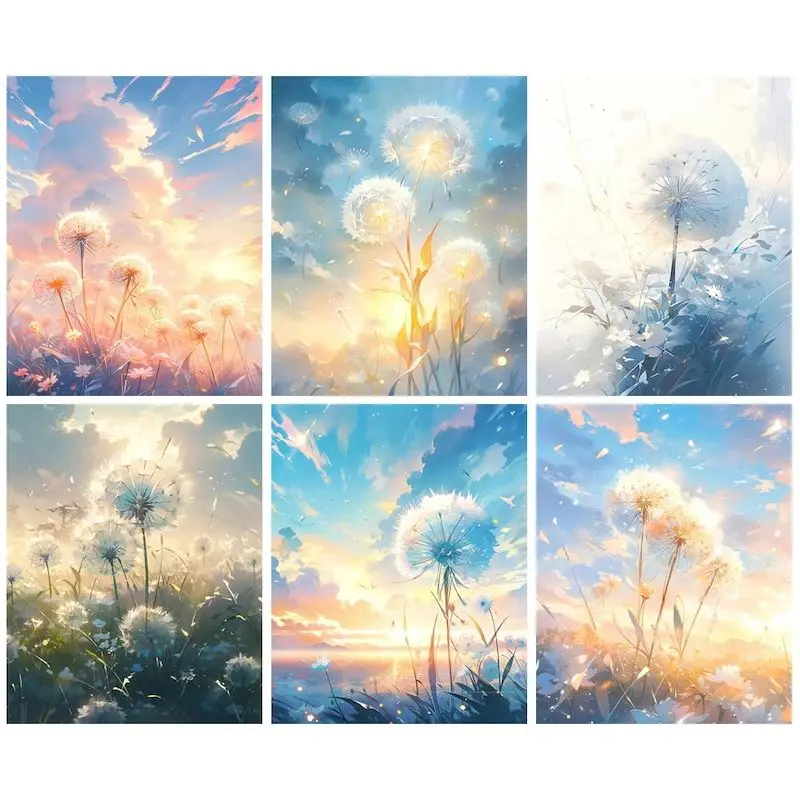 CHENISTORY DIY Painting By Number Colored Dandelion HandPainted Paintings Pictures By Numbers Kits Drawing On Canvas Home Decor