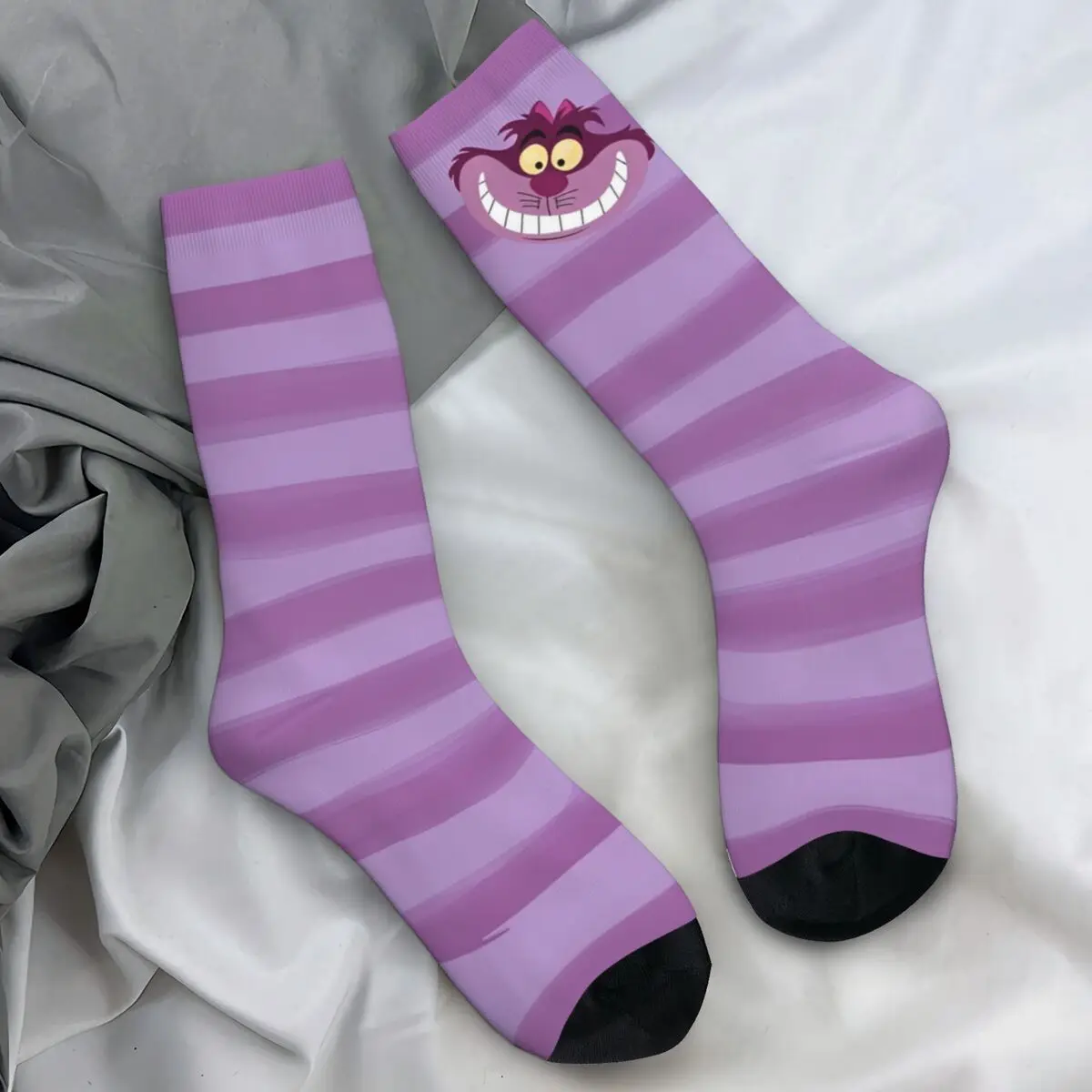 Stripe Cheshire Cat Alice In Wonderland Socks Funny Stockings Men Warm Soft Cycling Socks Autumn Custom Anti Bacterial Socks