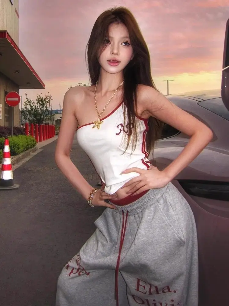 Oversized Letter Printed High Street Trousers Women Elasic Waist Hip Hop Baggy Harajuku Fashion Straight Loose Wide Leg Clothing