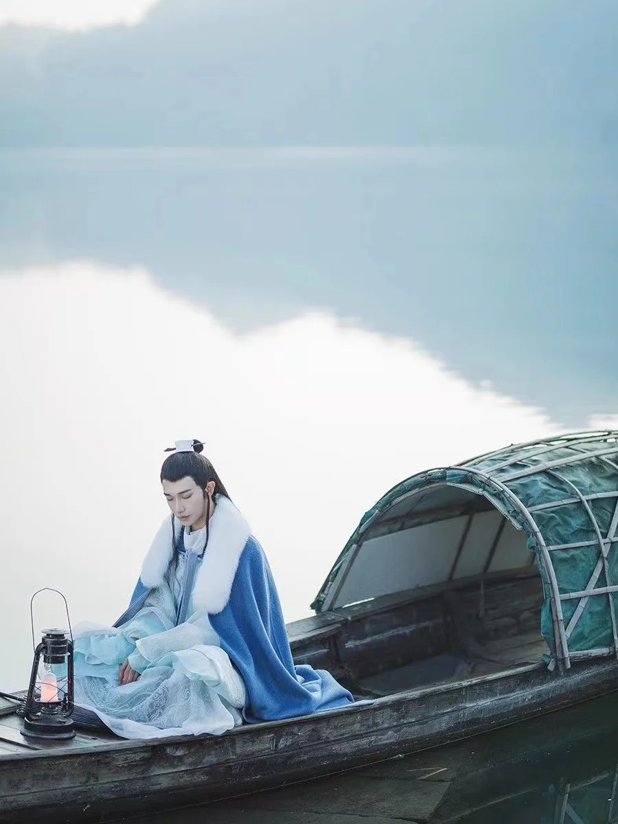 Ancient Chinese Cloak Artificial Fox Large Fur Collar Long Cloak Coat Costume Men Women Street Cosplay Cloak Hanfu Accessories