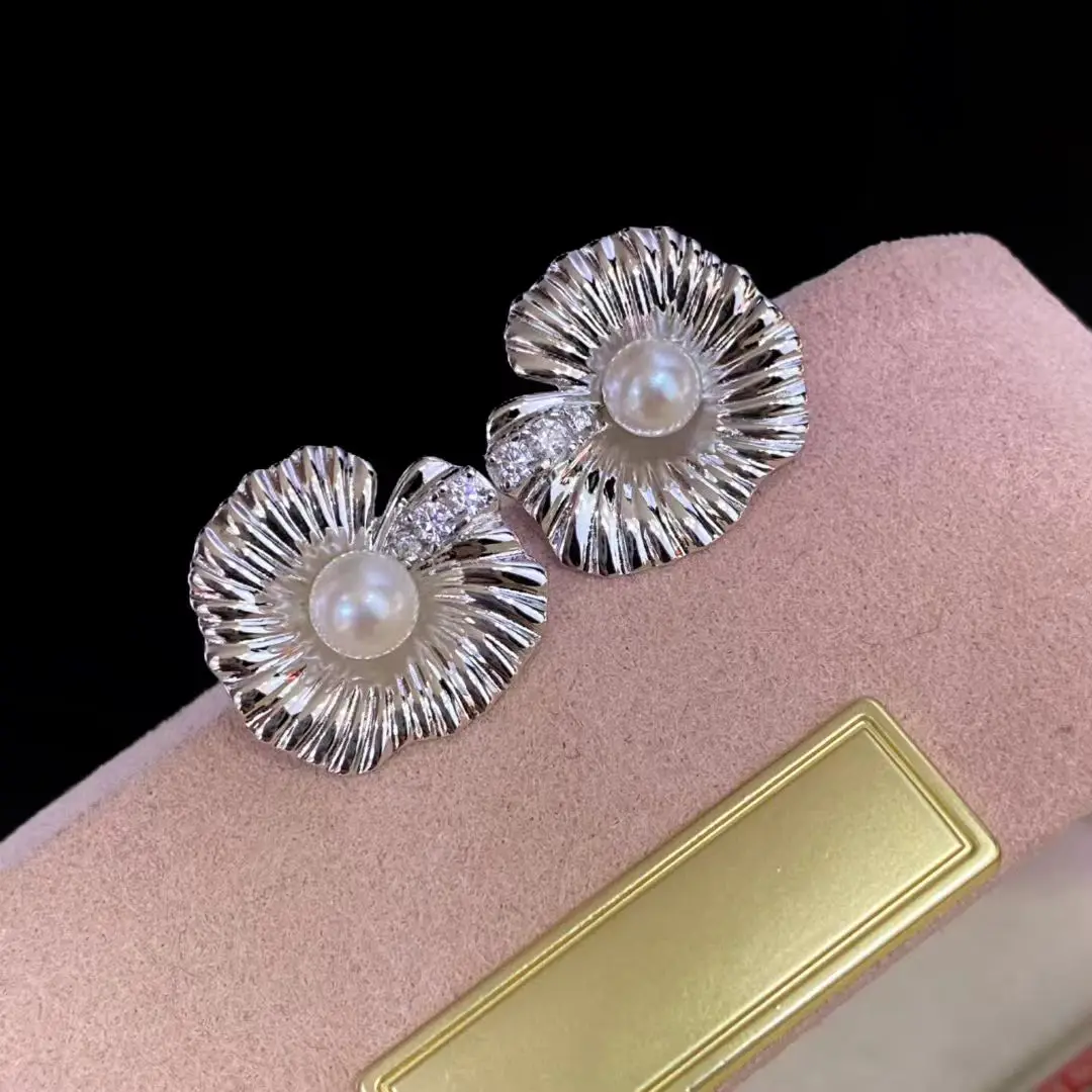 

Wholesale S925 Sterling Silver Earrings Mount Findings Settings Base Mounting Parts Accessory for 4-5mm Pearls 5 pairs/lot