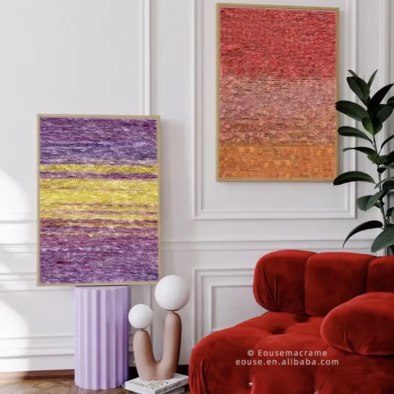 Modern Wall Art New Arrival Hand-Weaving Macrame Rectangle Wall Hanging Landscape Pattern Cotton Decorative Art Style for