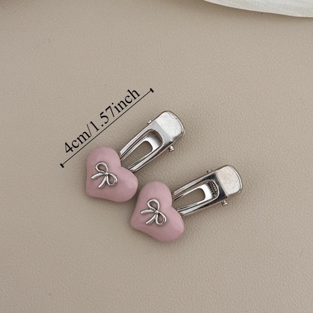 2 قطعة هدية الحلو الحب القلب مشبك شعر لون الحلوى الكورية نمط الحب القوس مشبك شعر الجانب كليب سبيكة منقار البط كليب الطرف #6