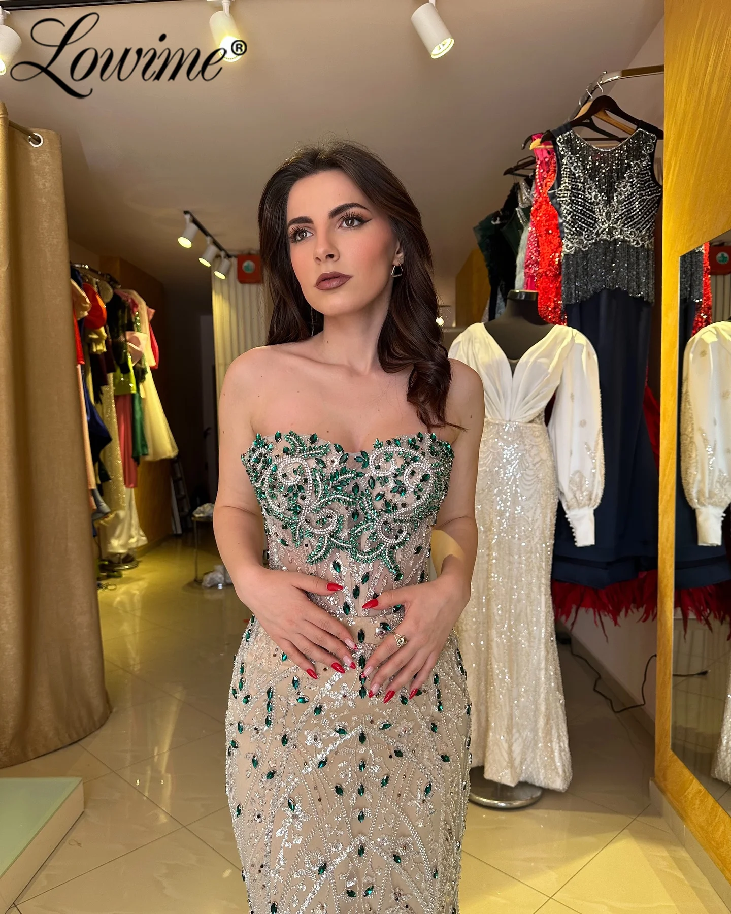 Green Crystals Mermaid Prom Dresses 2025 Customized Long Wedding Party Dress Arabic Evening Gowns Robe Soiree Coktail Champagne