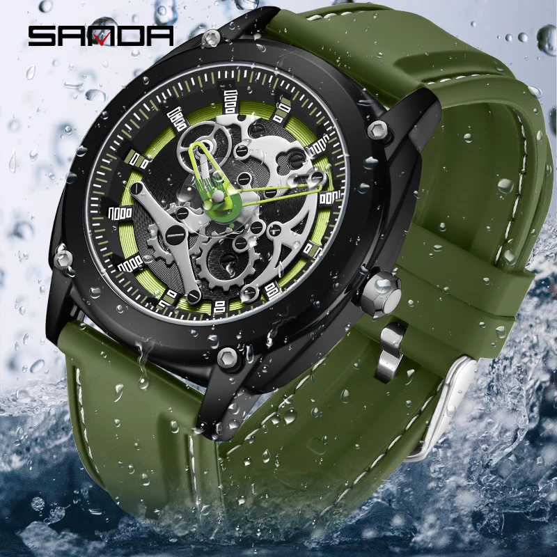 Sanda 3235นาฬิกาข้อมือควอตซ์สำหรับผู้ชาย, นาฬิกาทหารสไตล์ลำลองกันน้ำ50เมตรนาฬิกาผู้ชาย