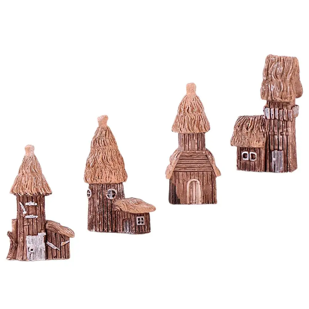 

4 Pcs Mini L Fairy House Resin Craft nament Pastoral Straw Decor Wooden Castle Scene Toy Gift