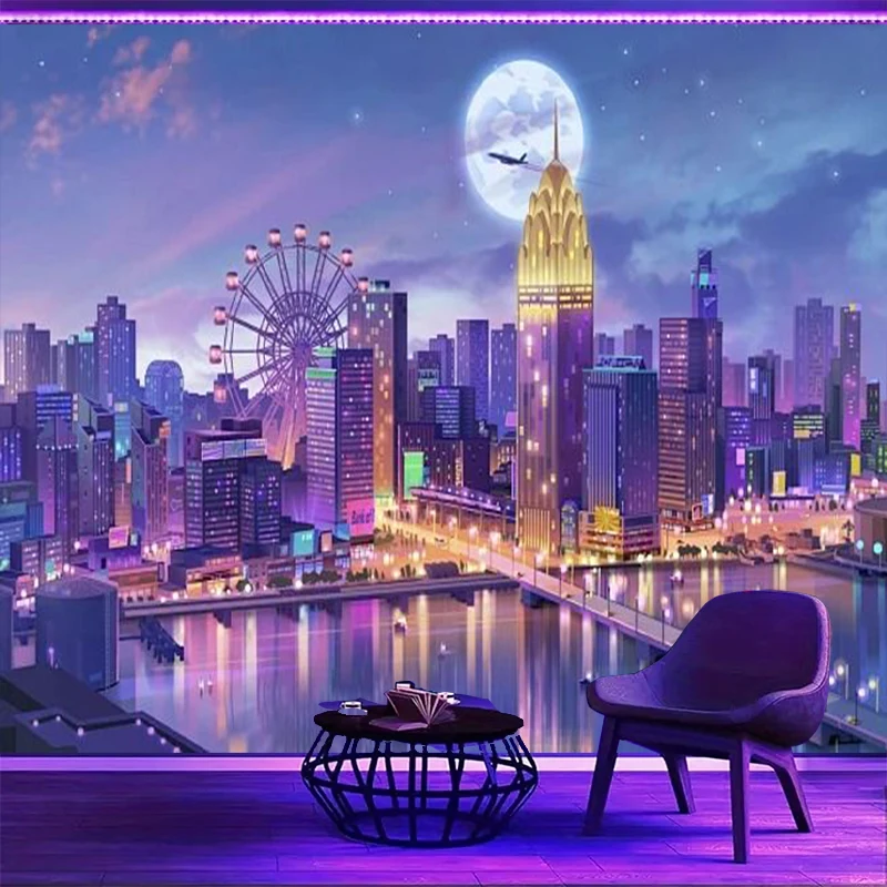 1PC City Night Ferris Art Print Backdrop Banner, Bedroom Living Room Photo Background, Polyester, Home Decor, Wall Art