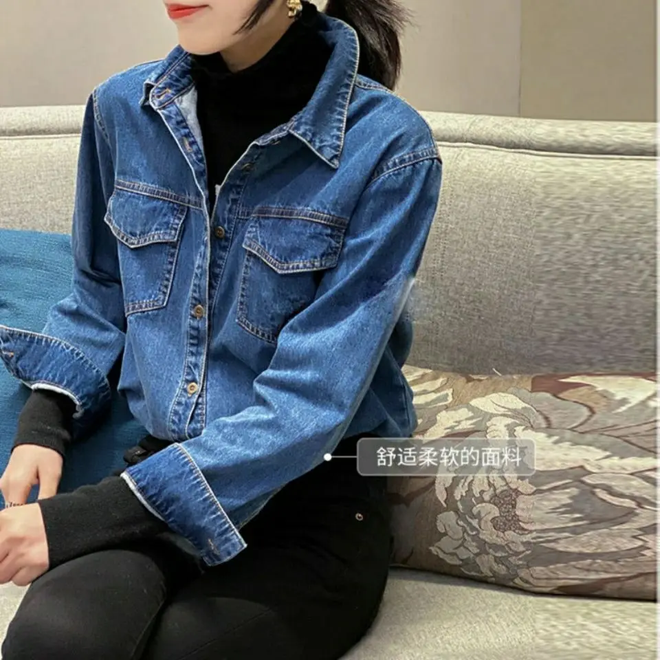 Denim Shirt Women Spring Autumn Single Breasted Tops Retro Long Sleeve Casual Fashion Shirt New